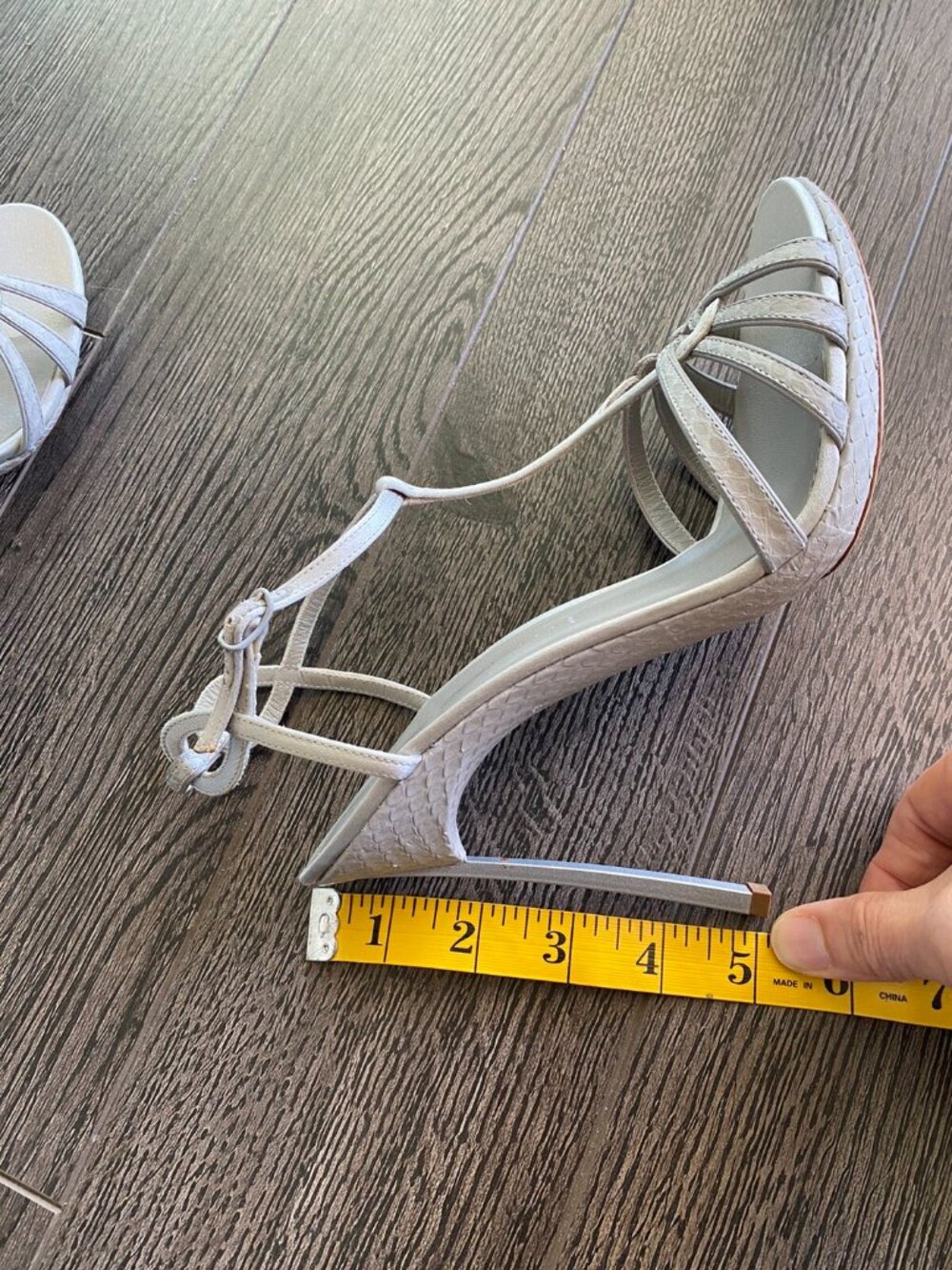 Casadei Grey Leather Strappy Stiletto Heel Sandals - Picture 7 of 7